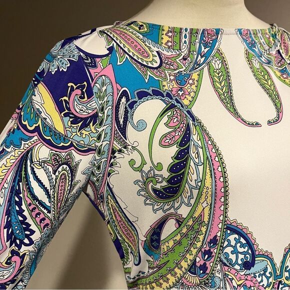 Donna Morgan Multicolor Paisley Print long sleeve Dress size 4 - Picture 6 of 14
